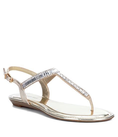 gianni bini precious metallic fabric jeweled t-strap sandals|gianni bini avellia sandals.